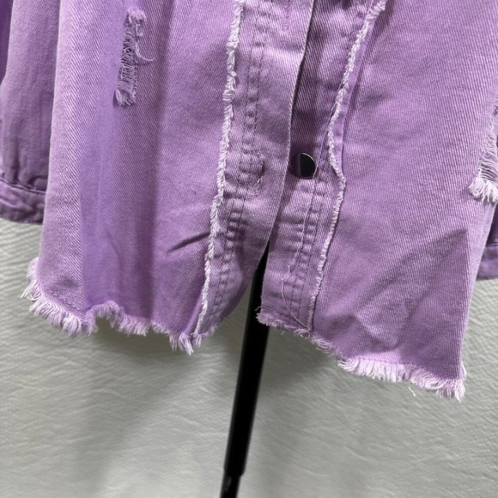 Jeans Ripped Raw Edge Oversized Denim Jacket, Distressed Collar Long Sleeves Y2K - Picture 7 of 10